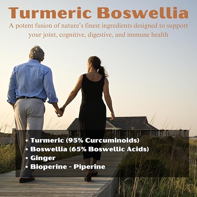 Turmeric &amp Boswellia Supplement - Turmeric Curcumin with Bioperine Black Pepper Extract - 60 Ct