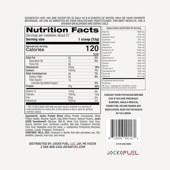 Jocko Fuel Whey Protein Powder Strawberry Milkshake 22g Protein Digestive Enzymes + Probiotic Blend No Sugar Added with Essential Amino Acids + Electrolyte Minerals 27 Servings