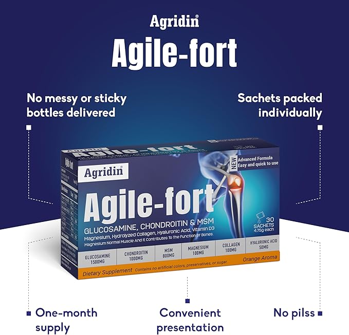 Agile Fort Joint Support Supplement – Glucosamine Chondroitin MSM Type II Collagen &amp Magnesium – 30 Sachets for Joint &amp Cartilage Health for Women and Men
