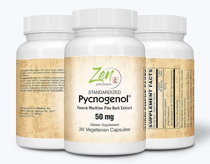 French Marine Pine Bark Antioxidant 50mg - Pycnogenol 30 Vegcaps by Zen Supplements