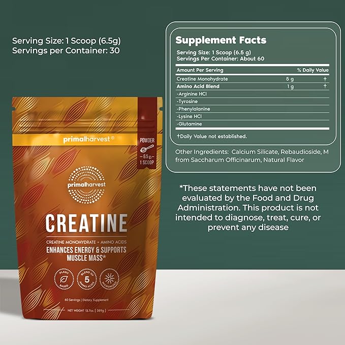 Primal Creatine Powder + Primal Vision Support Supplement Bundle | 2-Pack | Energy &amp Daily Eye Health Support | 30 Servings