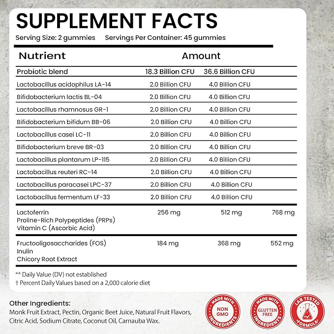 Colostrum Supplement | Bovine Grass Fed Colostrum with 60% IgG | with Lactoferrin PRPs Probiotics &amp Prebiotics | Gentle on Kids &amp Adults | GMO-Free | Tastes Delicious | 90 Gummies
