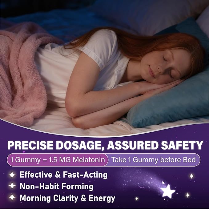 Teens Melatonin Gummies Supplement - 1.5mg Precise Dose with Magnesium GABA L-Theanine &amp Lemon Balm - Natural Zzz Support for Late-Night Study &amp Big Test Nights - Non-Habit Forming Sugar-Fr