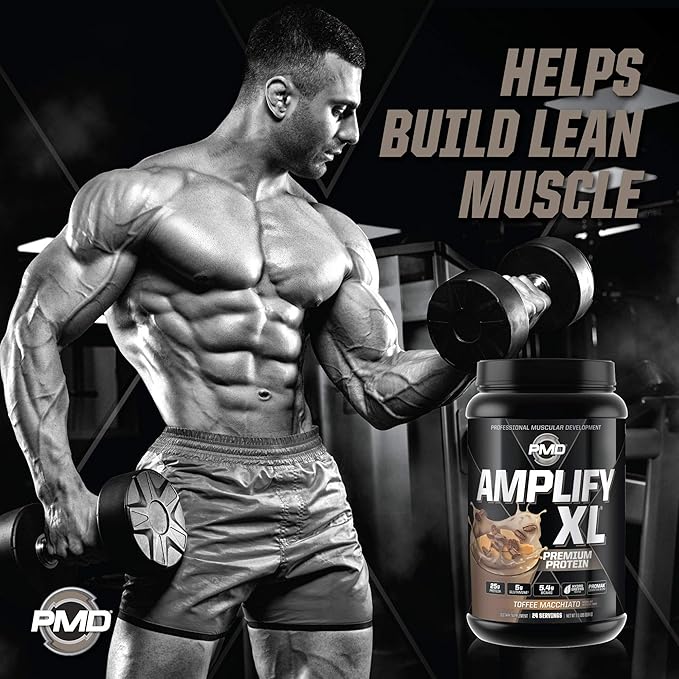 PMD Sports Amplify XL Premium Whey Protein Supplement Hydro Greens Blend - Glutamine and Whey Protein Matrix with Superfood for Muscle Strength and Recovery - Toffee Macchiato (24 Servings)