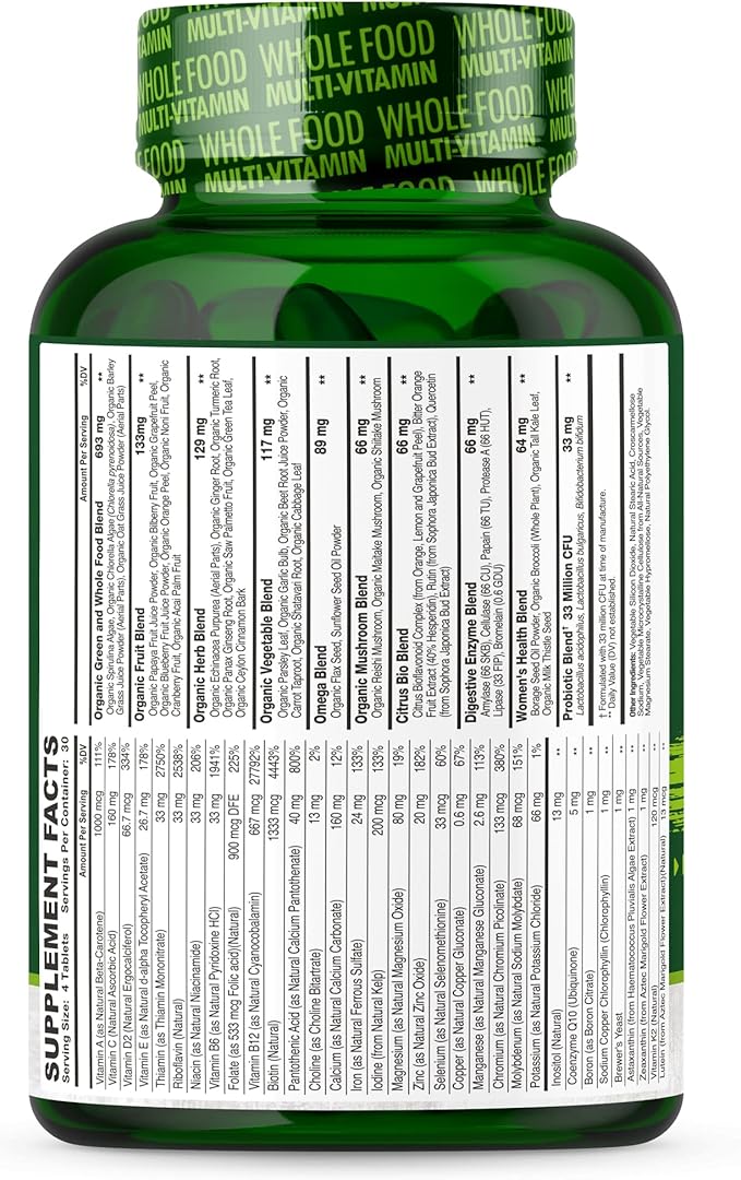 Wholesome Wellness Whole Food Multivitamin for Women - Natural Multi Vitamins Minerals Organic Extracts - 120 Tablets
