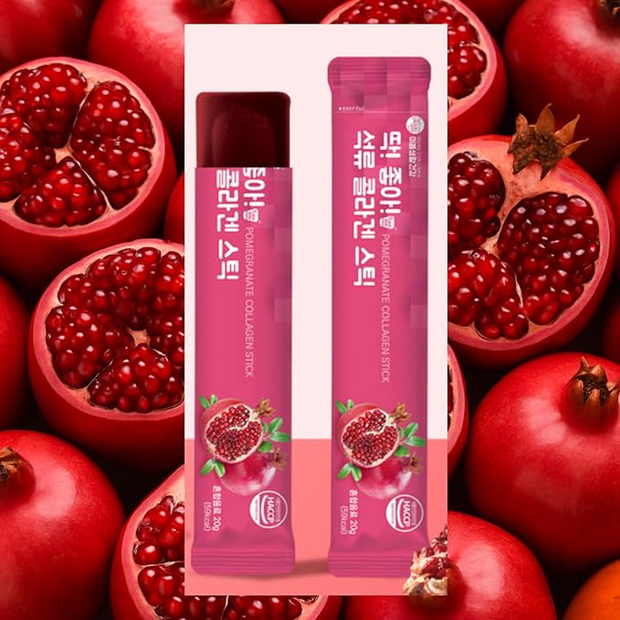 Mi-ppeum Pomegranate Collagen Jelly Stick 20g 2 Pack - 15 Sticks - 1600mg Low Molecular Fish Collagen for Skin &amp Hydration - Tangy Pomegranate Flavor Portable - Korean Collagen Jelly - 콜라겐 젤리스틱