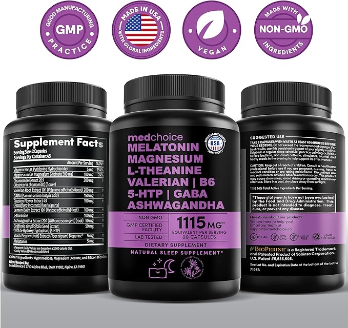 12-in-1 Melatonin Sleep Capsules - Natural Sleep Aids for Adults with Melatonin 5mg and Magnesium Glycinate 500mg Sleep Aid with Ashwagandha L Theanine Valerian Root GABA 5-HTP (90ct Pack of 4)