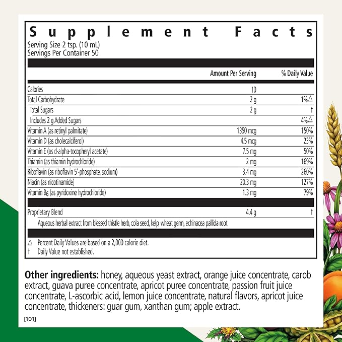 Floradix Epresat Adult Liquid Multivitamin - Herbal Supplement - Daily Supplement with Vitamin A D B6 Milk Thistle &amp More - Supports Energy &amp Liver Health - Vegetarian Non-GMO - 16.9 fl oz