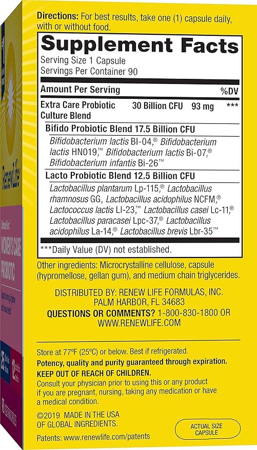 Renew Life Ultimate Flora Women's Care Probiotic 25 Billion CFU 90 Capsules (Package May Vary)