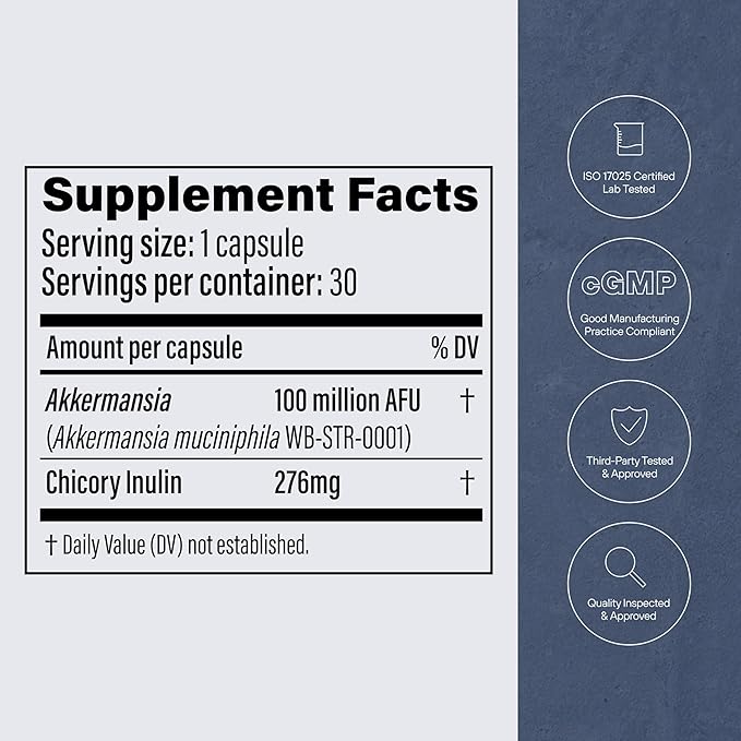 Pendulum Akkermansia Probiotic with Prebiotic Fiber - Increases GLP-1 Production Delayed Release Third-Party Tested 100M AFU Live Strain for Gut Health for Men &amp Women (30 Capsules 1-Pack)