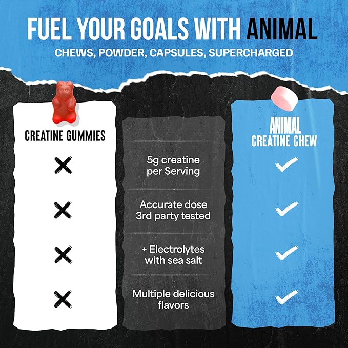 Animal Creatine Chews Tablets - Enhanced Creatine Monohydrate with AstraGin to Improve Absorption Sea Salt for Added Pumps Delicious and Convenient Chewable Tablets - Fruit Punch