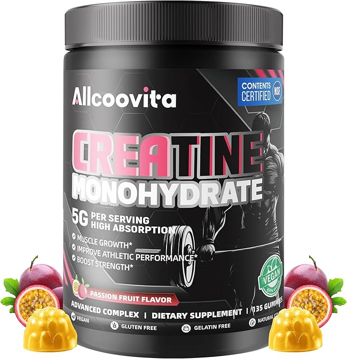Creatine Monohydrate Gummies for Men &amp Women. Boost FocusStrength and Endurance Anti-Melting Formula Vegan Gluten-Free Non-GMO(Passion Fruit 135 ct)