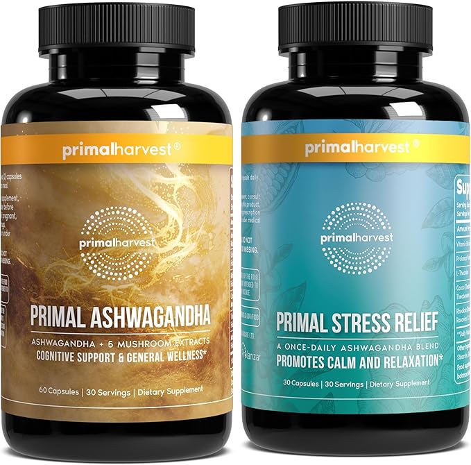 Primal Harvest Daily Two-Step Routine | Ashwagandha + Stress | 2 Pack | 30 Day Supply