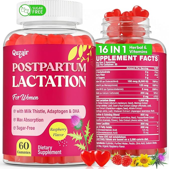 Lactation Supplement Postpartum Lactation Support Gummies for Breastfeeding with Milk Thistle and Postnatal Vitamins As Breast Milk Supply Booster Recovery Hair Growth 60 Count Sugar Free &amp V
