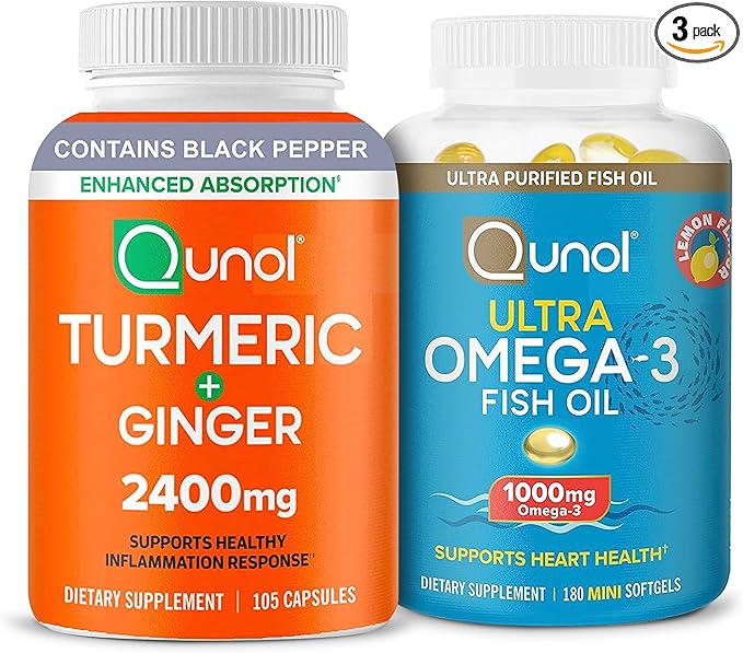 Turmeric &amp Omega-3: Turmeric Curcumin 2400mg 105 Capsules &amp Fish Oil Omega 3 1000mg 180 Mini Softgels