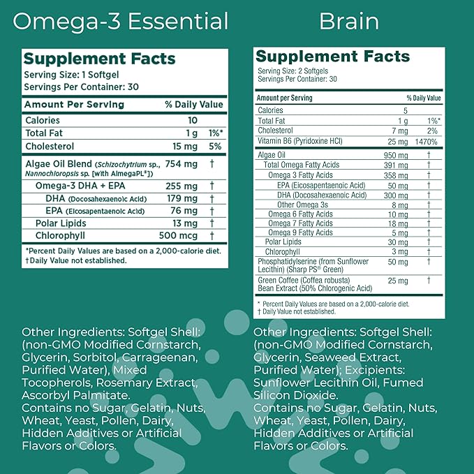 Iwi Omega-3 Essential &amp Brain Omega-3 Bundle 30 Servings Vegan Plant-Based Algae Omega 3 with EPA + DHA Krill &amp Fish Oil Alternative No Fishy Aftertaste