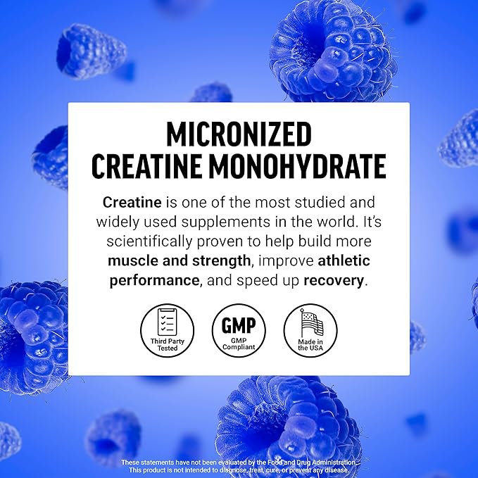 Force Factor Creatine Monohydrate Powder 5g Micronized Dose to Support Muscle Growth Strength Recovery Cognitive Health &amp Working Memory Blue Raspberry 100 Servings