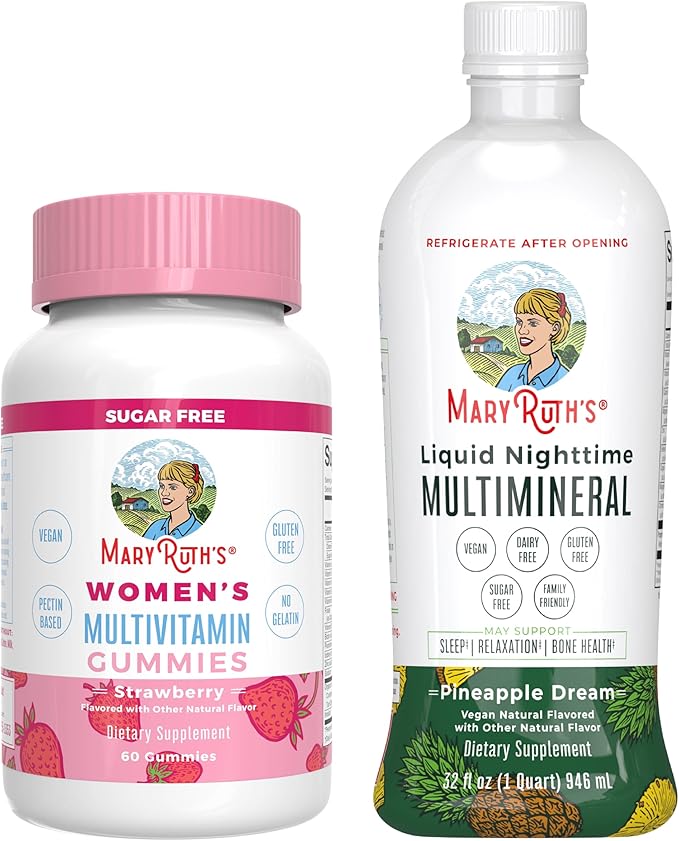 MaryRuth's Multivitamin Gummies for Women (Strawberry) &amp Liquid Nighttime Multimineral (Pineapple) | Clean Label Project Verified® | USDA Organic &amp Vegan | Beauty Bedtime Routine &amp Overa