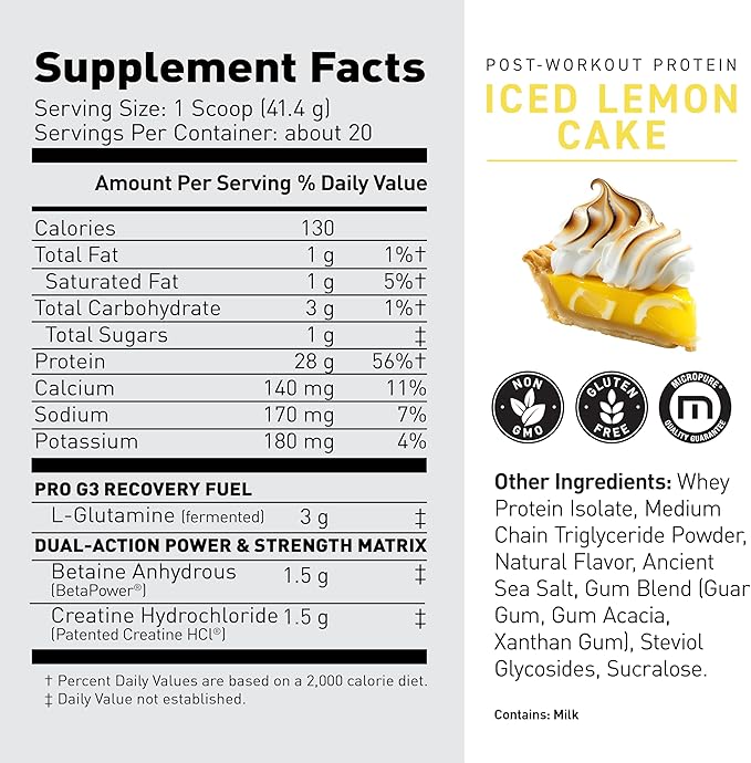 Kaged Post Workout Protein Powder | Iced Lemon Cake | Whey Protein Creatine Glutamine &amp Betaine | Re Recovery Drink | Supports Muscle Building | Supplements for Men &amp Women | 20 Servings