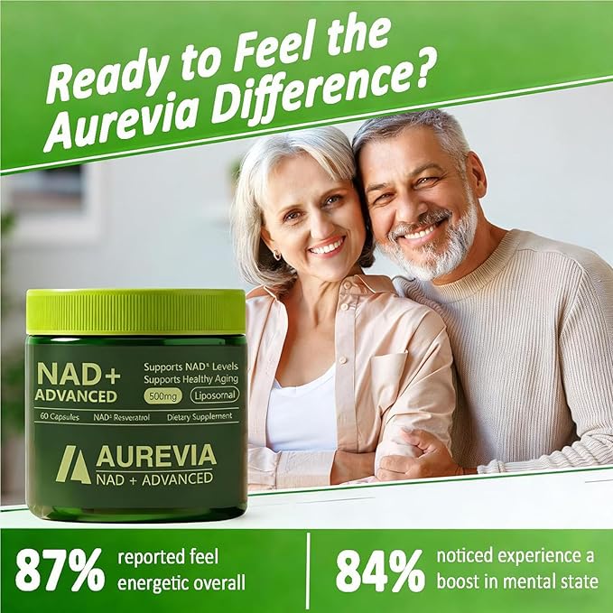 Aurevia NAD Advanced Supplement Aurevia NAD+ Advanced 500mg Liposomal for Energy &amp Cellular Health - Women &amp Men 60 Capsules (2pcs)