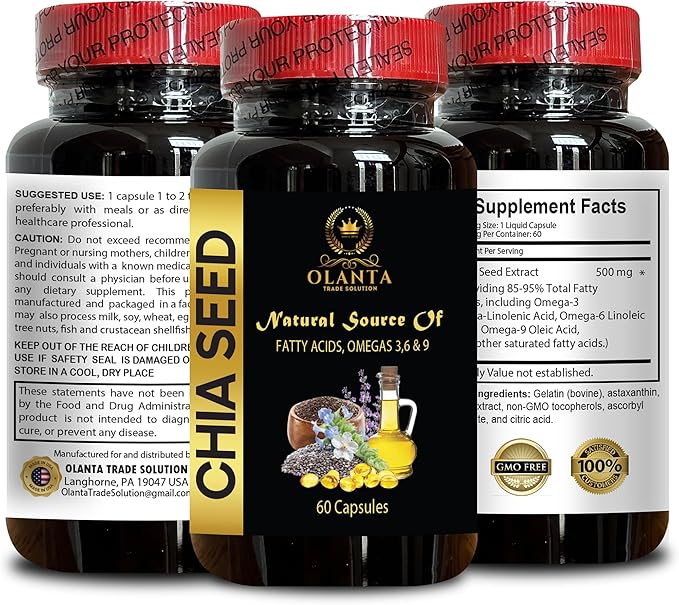 chia Seeds Extract - CHIA Seed - Energy Booster antioxidant Vitamins Supplements chia Seeds Omega 3 and Fiber chia Seeds superfood salvia hispanica - 1 Bottle 60 Softgels