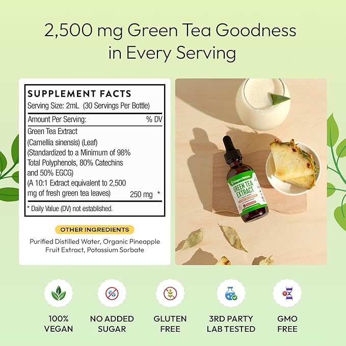 Drops Of Nature Magnesium Glycinate &amp Ashwagandha Drops (Mixed Berry 60mL) &amp Green Tea Extract Liquid Drops (Pineapple 60mL) – Vegan Non-GMO Fast Absorbing – Balanced Energy Daily Clarity