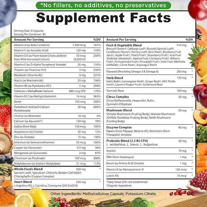 Daily Immune Antioxidant &amp Energy Support Bundle – Liposomal Glutathione 500mg with Whole Foods + Liposomal Vitamin C 1100mg Liquid Gel + Vegan Whole Food Multivitamin Without Iron