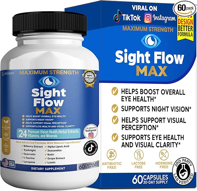 Sight Flow Max Eye Health Supplement 24 Premium Vision Herbal Extracts Vitamins and Minerals 60 Capsules (1)