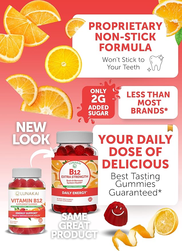 Lunakai Vitamin B12 and Vitamin E Gummies Bundle - 3000 mcg Gummies for Adults Energy Support and Bone Health - 250 mg 1000 iu Natural VIT E Plus C Supplements