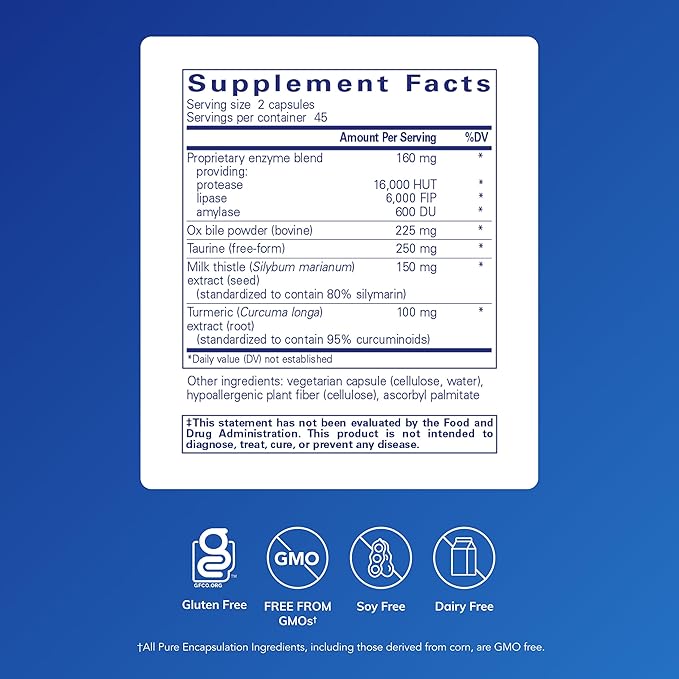 Pure Encapsulations Digestion GB - Digestive Enzyme Supplement - for Gallbladder Support &amp Gut Health* - with Bile Salts &amp Digestive Enzymes Blend - Gluten Free &amp Non-GMO - 90 Capsules