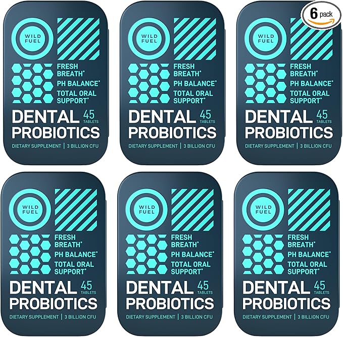 6-PACK Oral Probiotics for Teeth Bad Breath Gum Health - 3bn CFU K12 Lactobacillus Salivarius Acidophilus Casei Dental Probiotic in a Travel Tin - 270 Fresh Breath Mint Dental Probiotics Pills