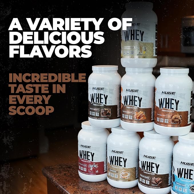 Huge Whey Protein Powder for Muscle Gain 25g Protein 12g EAAs Supports Muscle Growth Performance &amp Recovery (Chocolate Brownie 30 Servings)