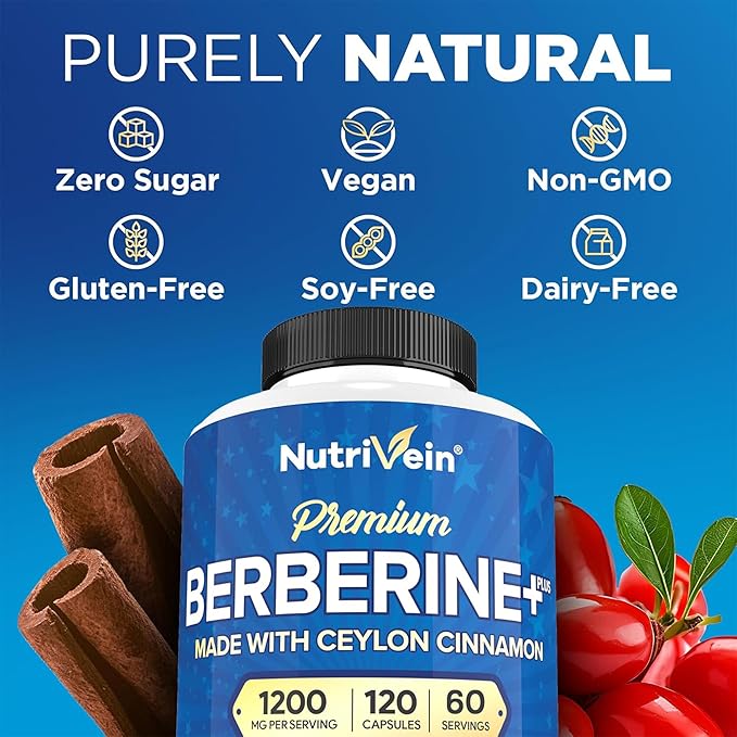 Nutrivein Premium Magnesium L-Threonate &amp Berberine Supplement Bundle: High Absorption Berberine HCL + Magnesium Threonate Supplement Pair for Digestion Rest and Well-Being