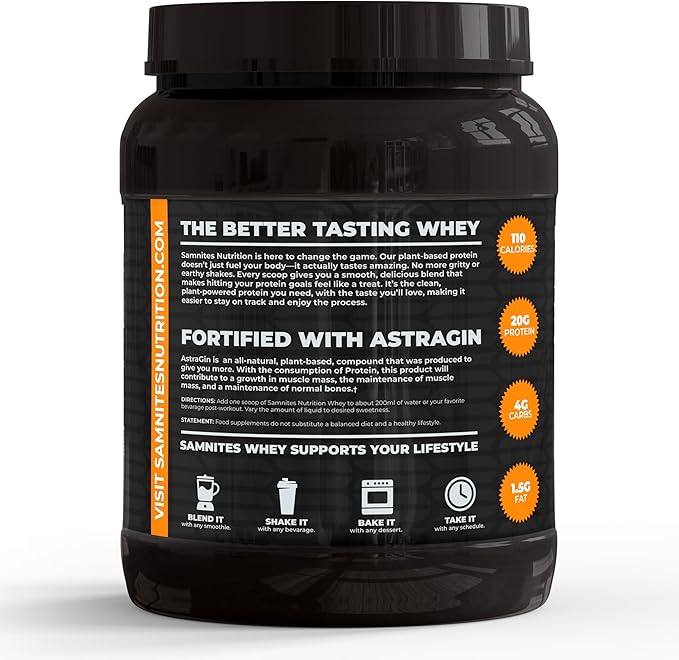 Samnites Plant Base Protein Powder Peanut Butter Cookie Flavor Natural Whey with AstraGin 20g Protein 1.34lb Gluten Free Soy Free