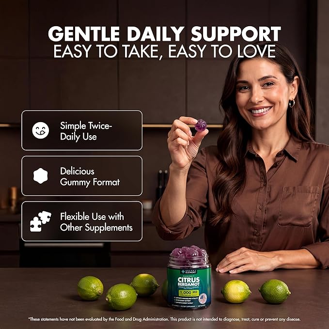 Citrus Bergamot 1000MG Gummies for Women and Men Citrus Bergamot Extract with Berberine CoQ10 Chromium &amp Vitamin C Metabolic &amp Antioxidant Support Sugar Free Vegan Lime Flavor 60 Gummi