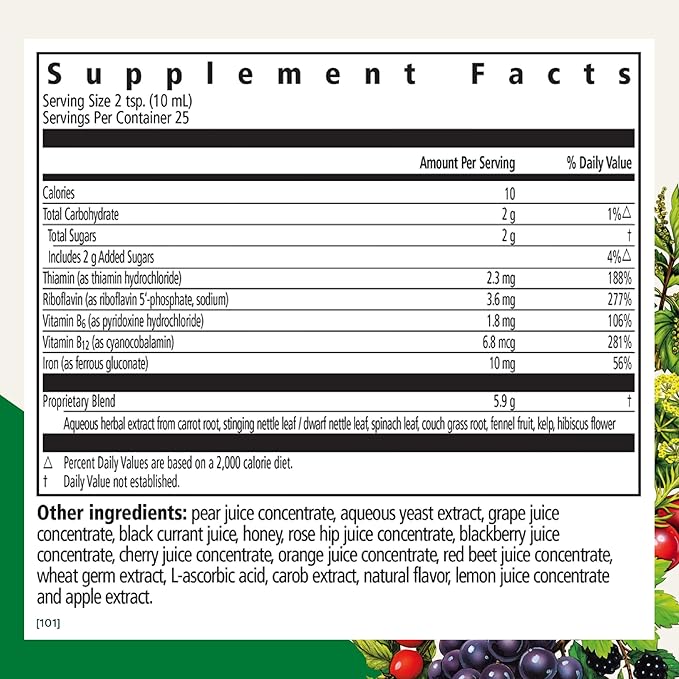 Floradix Iron &amp Herbs - Liquid Herbal Supplement for Energy Support - Iron Supplement with Vitamin C &amp Vitamin B Complex - for Men &amp Women - 8.5 fl oz