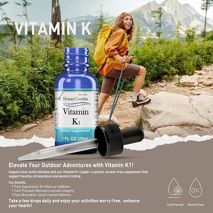 HoneyCombs Vitamin B6 &amp K1 Drops – Liquid Pyridoxine &amp Vitamin K Extracts for Vegan Supports Overall Health Non-GMO Vitamin Liquid Extract 1 fl oz Each