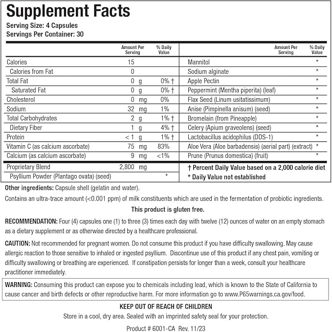 BIOTICS RESEARCH Colon Plus Caps Fiber Capsule Digestive Health Soluble Insoluble Fiber Laxative Relieve Constipation Regularity Heart Health Microbial Balance Gut Flora 120 Capsules