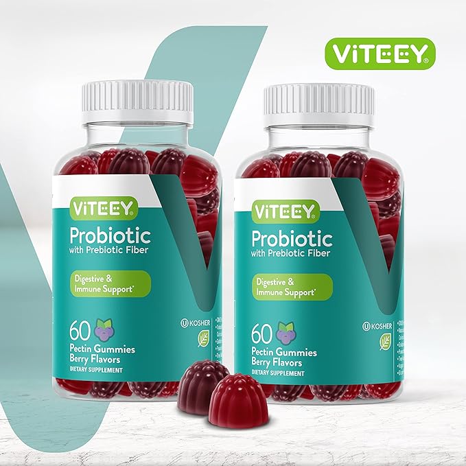 VITEEY Probiotic Gummies with Prebiotics – Gut Health Supplements for Digestive Health – 2 Billion CFUs – Vegan Gluten-Free – 120 Count