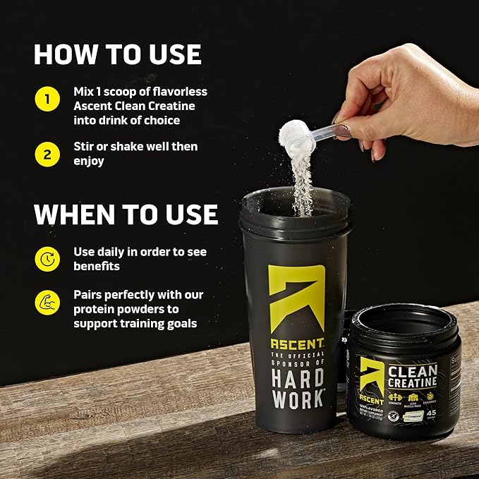 Ascent Clean Creatine Monohydrate Powder - 5G Per Serving Creapure Supplement - Unflavored 45 Servings