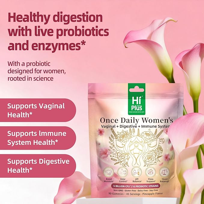 Once Daily Women's Probiotics Gummies | 50 Billion CFU 16 Strains | Supports Vaginal Health pH Balance Digestive &amp Immune System | Non-GMO Gluten-Free | 90 Count (45 Servings)