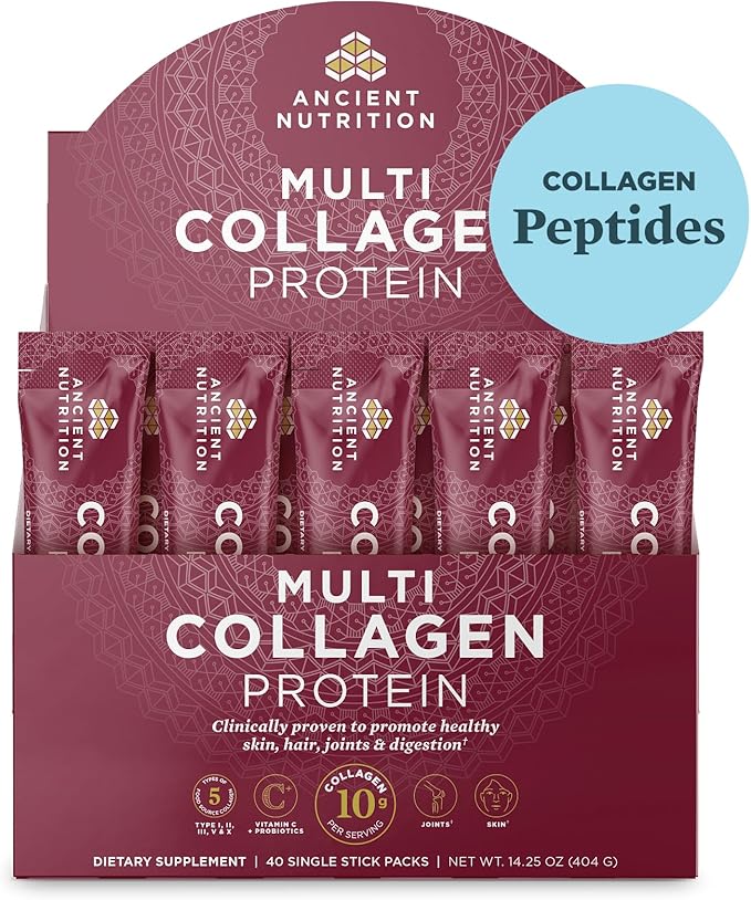 Ancient Nutrition Collagen Peptides Powder Multi Collagen Protein Women &amp Men Vitamin C Probiotics Hydrolyzed Collagen Supports Skin Joints Gut Health Unflavored 40 Stick Packs