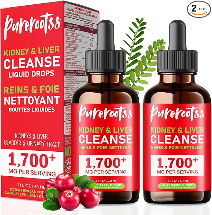 Kidney Cleanse Detox &amp Repair Drops Pack 2 – Chanca Piedra Stone Breaker Formula with Cranberry Artichoke &amp Milk Thistle – Liver Urinary Tract &amp Bladder Support – Mixed Berry Flavor