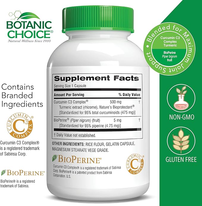 Botanic Choice Curcumin C3 Complex with Bioperine - Adult Daily Supplement - 30 Pills