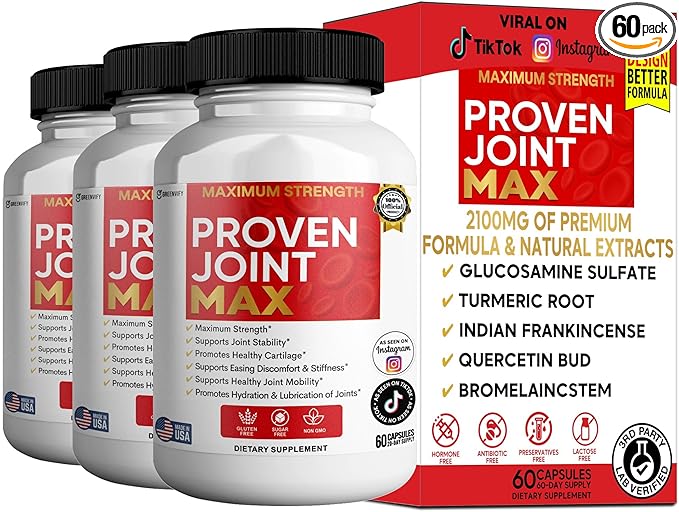 Maximum Strength Joint Max Supplement 60 Capsules with Glucosamine Chondroitin Turmeric 20 Day Supply (3)