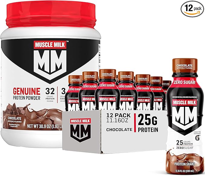Bundle of Muscle Milk Genuine Protein Shake Chocolate (Pack of 12) and Muscle Milk Genuine Protein Powder Chocolate