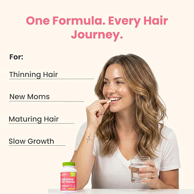 HairAnew Hair Growth Vitamins for Thicker Stronger Hair | Works for Women &amp Men All Hair Types | 11 Hair Vitamins &amp Ingredients | 5000mcg Biotin | Vegan | Independently Tested | 60 Capsules (3