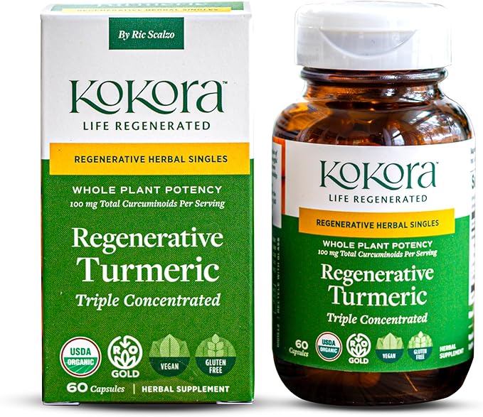 Regenerative Turmeric - Regenerative Organic Certified - Curcumin for Joint Health &amp Mobility Physical Discomfort- Containing Curcuminoids -Vegan Non-GMO - 60 Capsules - 30 Servings