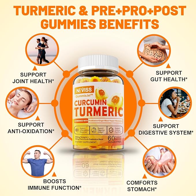Sugar Free Turmeric Curcumin Filled Gummies 550mg &amp CoQ10-250mg Filled Gummies Immune Digestive Health Cellular Energy &amp Antioxidant Support