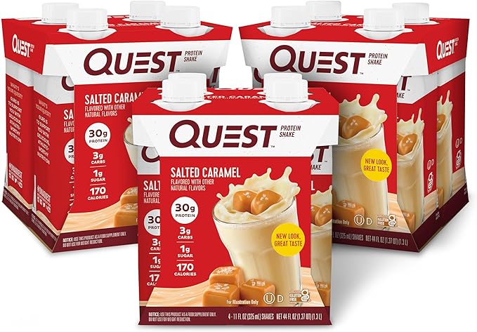 Quest Nutrition Protein Shake Salted Caramel 4 Count Bundle with Birthday Cake Frosted Cookies Twin Pack